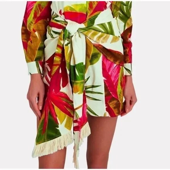 Farm Rio Spring Forest Long Sleeve Linen Blend Mini Dress White Multi Small - Picture 3 of 16